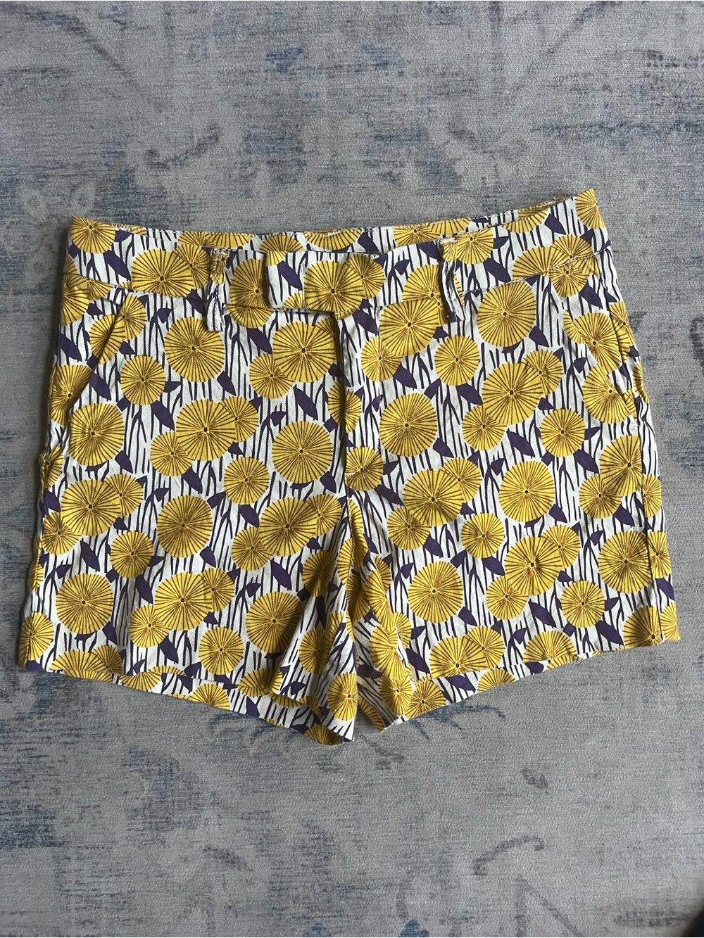 Level 99 Linen Blend Floral High Rise Shorts Mustard Purple Size 28